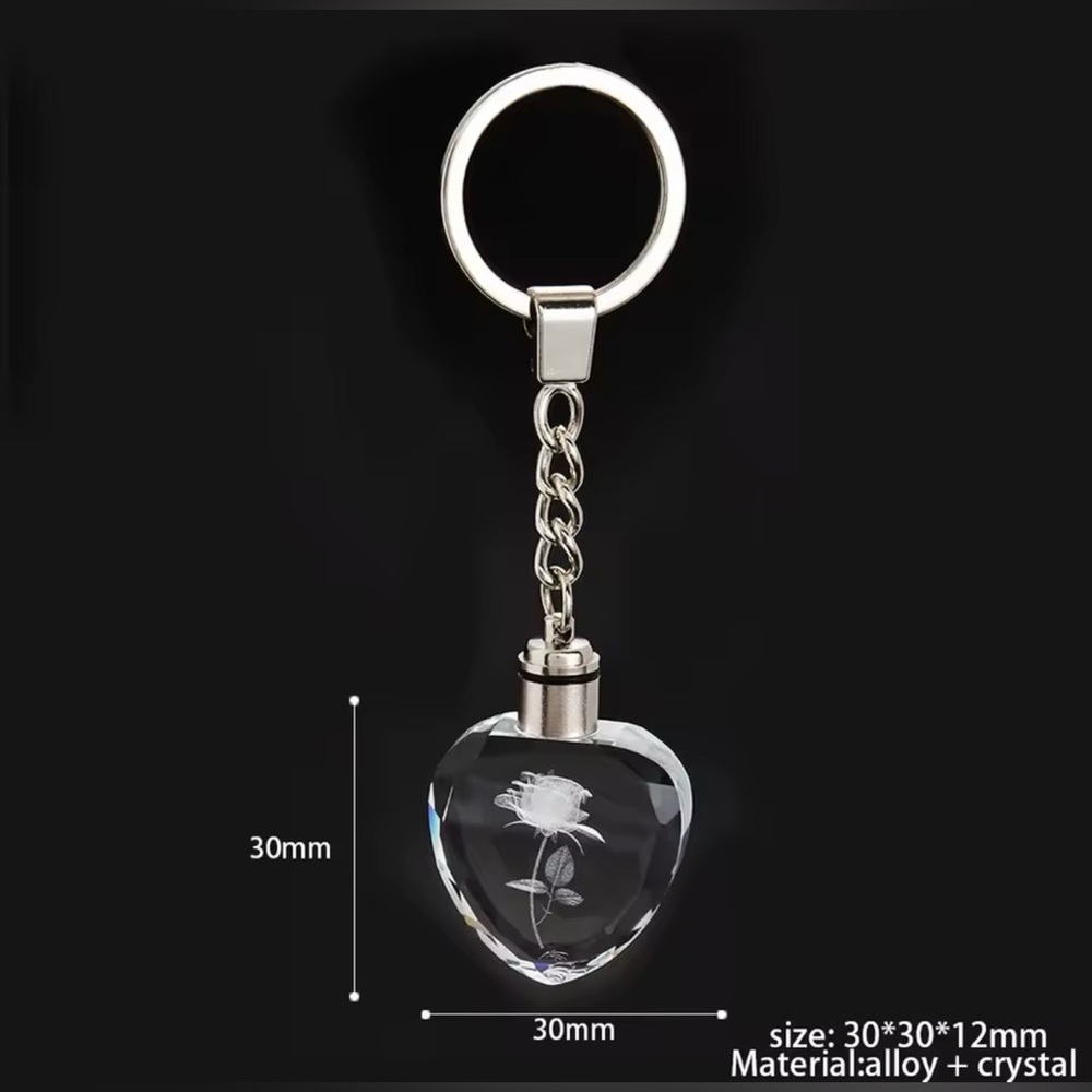 Rose Flower Crystal Heart LED Light Keychain - Red - Picture 5 of 7
